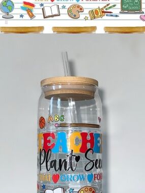 Teacher Theme Clear Tumbler with Bamboo Lid